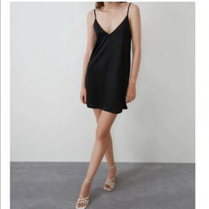 Zara black v-neck slip dress